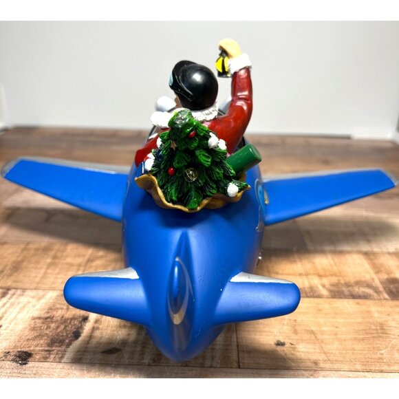 Roman 11.5" Musical Santa Christmas Figure in Blue Plane Rotating Propeller - Picture 5 of 9